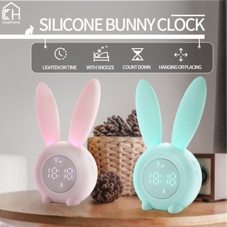Portable Cute Rabbit Shape Digital Alarm Clock With Led Sound Night Light Rechargeable Table Wall Clocks For Home Decoration (1)