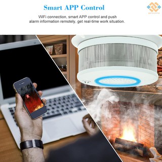 Smart WIFI + APP Fire Smoke & Temperature Sensor Smart 2 in 1 Wireless Smoke Temperature Detector Alarm APP Remote Control Home Security Alarm System PA-438W