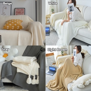 【Ship in 48h】Sofa Blanket Korean Style Soft Blanket Knitted Throw Blanket for Baby Nordic Home Office Blanket With Tassel Anniversary Gift / Birthday Gift Creative Photography Props (2)