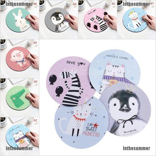 Inthesummer✿ 1Pc cute mouse pad round office mice pad rubber computer anti-slip table mat