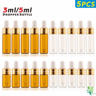 【Ready Stock】✖▬✷5PCS/Set 3ml/5ml Amber Glass Dropper Bottles for Essential Oils/Perfume Amber Bottle