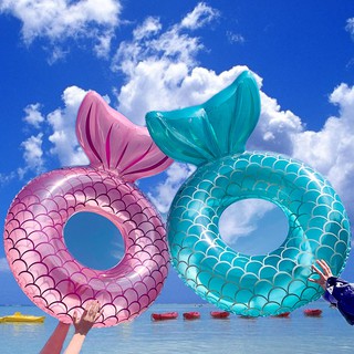 ♙№✻Mermaid With Backrest Pool Inflatable Swimming Ring Adult Swimming laps Pool Floating Ring Swimmi