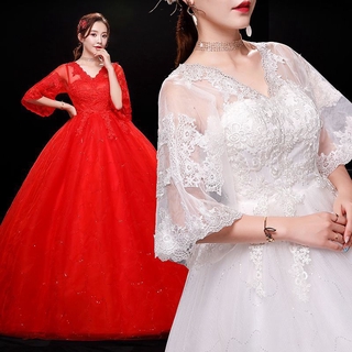 Factory Sale Vintage White Lace Wedding Dress V-neck Plus Size Pregnant Women Bridal Gown Dress