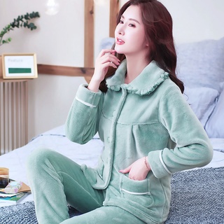 Thickened Coral Fleece Pajamas Women Korean Version Flannel Suit Homewear Autumn Winter Brushed Sweet Plu