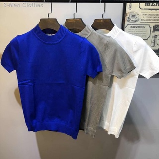 ﹍▣2021 autumn and winter new knit short-sleeved men s round neck casual T-shirt trend sweater solid (1)