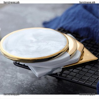 <sale+COD>Europe Style Marble Grain Gold Plating Ceramic Coaster Cup Mats Pads Non-s