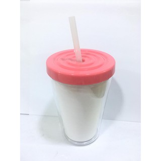 Double Wall With Straw Tumbler Cup 12Oz-Pink & White
