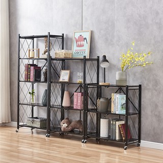 LOCAUPIN Home Decor Rolling Foldable Shelves Display Wardrobe Book Storage Organizer with Wheels (2)