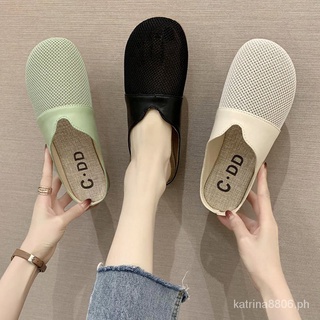 Women's Outdoor Slippers Summer New Mesh Breathable Loafers All-Matching Flat Toe Box Semi Slippers Shoes