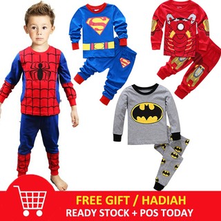 Spiderman Batman Costume Boys Daily Clothing Sets Top+Pants
