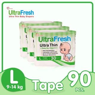 Ultrafresh Ultra Thin Tape Diapers Large 3 packs (30pcs/pack) for Newborn & Babies)