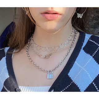 XUYU Punk Goth Lock heart Handcuffs Pendant layer Chain Choker Necklace Jewelry Gift
