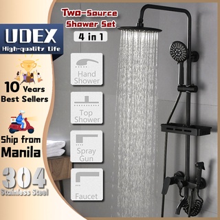 304 Stainless Steel Bathroom 4-in-1 Round Shower Set With Storage Shelf Hot and Cold Shower Set