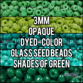 3mm Opaque Dyed-Color Glass Seed Beads - Shades of Green with Free Container