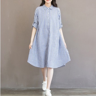 Pregnant Women Maternity Korean Women Long Sleeve Blouse Stripe Dress Loose