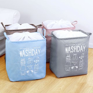 LAUNDRY LINEN BASKET CLOTHES WITH SQUARE STORAGE BASKET WASH DAY PRINTED