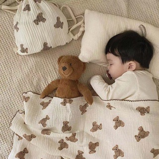 Baby Blankets Cotton Knitted Muslin Blanket Little Bear Pattern Hug Newborn Baby Casual Sleeping Bedding Thin Carpet