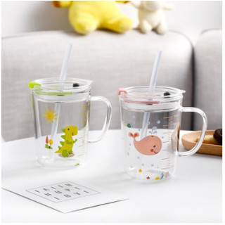 Baby Cup Scale Whale Straw Cute Cartoon Glass Child Cup Multipurpose Sippy Mug With Lid and Straw