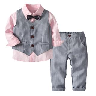 Kids Suits Autumn Baby Boy Shirt Overalls Coat Tie Boys Suit for Wedding Party Wear Children Clothes