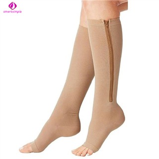 Compression Zipper Leg Support Knee High Stocking Preventing Varicose Socks Open Zip-Up Toe