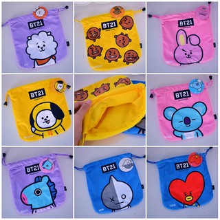 KPOP BTS BT21 Cartoon Drawstring Bags Cosmetic Bag Cute Plush Storage handbags