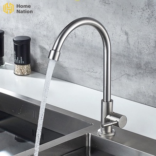 HN Kitchen Faucet Single Cold Water 304 Stainless Steel Faucets High Arc 360°Rotatable Single Hole