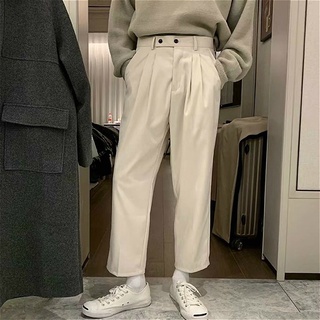 Men's Straight Pants Men Suit Pants Korean Fashion Wide Leg Nine Pants Solid Color Casual Trousers M