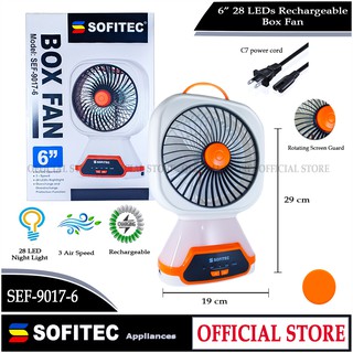 Sofitec 3in1 Rechargeable Fan Electric Fan Box Fan LED Lamp Night Light Portable Fan SEF-9017-6