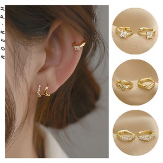 [AOER] 24K Gold-plated Mini Zircon Hoop Earrings 1 Pair Huggie Piercing Earings Cubic Zirconia Cartilage Earring Stud