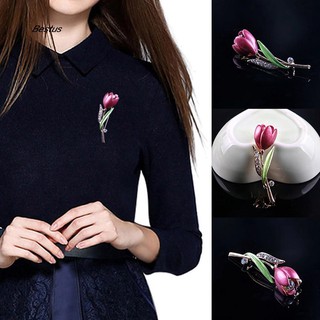 BTS_Women's Elegant Tulip Brooch Rhinestone Decoration Flower Pin Suit Breastpin