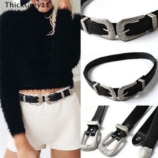 (hot*) Fashion Women Lady Vintage Metal Boho Leather Double Buckle Waist Belt Waistband ThickGrey11