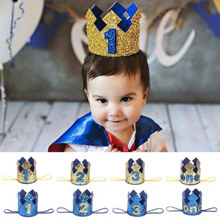 1 2 3 Years Old Birthday Hat Baby Shower Decorative Headband Children's Party Crown Hat Blue Gold Birthday Crown Party Hats Christening Baptismal gift