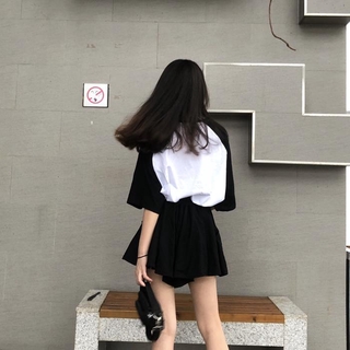 Outfit Girls' Korean-Style Color Panel Short SleeveTT-shirt Loose-Fit Skirts Formal skirt for women (4)