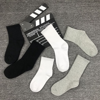 2Double Four Seasons Men's and Women's Korean-Style Mid-High Tube Solid Color Classic Black and White Simple Business College Style Sports Cotton Socks