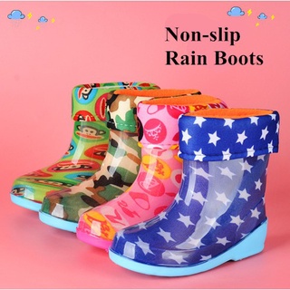 ۞Children Kids Cartoon Waterproof Non-slip Rain Boots Boys Girls Shoes 3ZI3