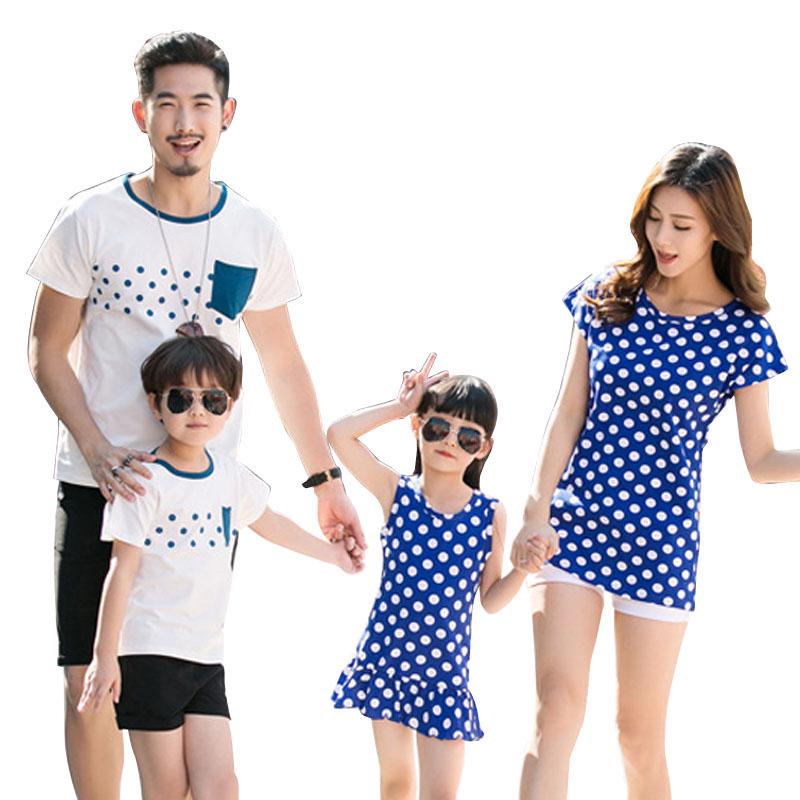 Family Clothing Father Son child T-Shirt Cotton Polka Dot Mother Daughter Dress