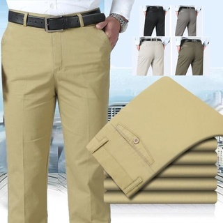 READY STOCK Men Pants Loose Straight High Waist Khaki Cotton Slacks Formal Pants Chinos Man Business