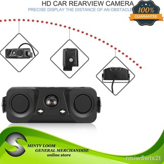 ✻♙3 in 1 Waterproof Car Parking Sensor Backup Reverse Radar Detector Rear View 170° Camera Color:Bla