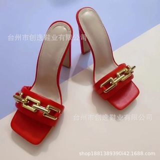 Color Square3Chain High Heel Supply Foreign Trade Sandals Women's Shoes Cross-Border European and Am