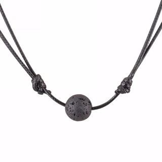 Retro Unisex Black Lava Stone Rock Beads Leather Necklace