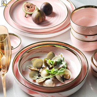 BANFANG Golden rim Marble Ceramic Tableware Combination (5)