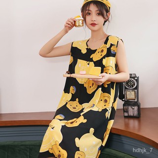 X.D Sleepwear Women's Korean-Style Cotton Silk Nightdress Summer Sleeveless Dress Plus-sized Pajamas