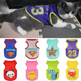 Ready Stock Dog Shirt Cat Vest with Cute Cartoon Print Breathable Chihuahua Clothes Pet Summer Clothes