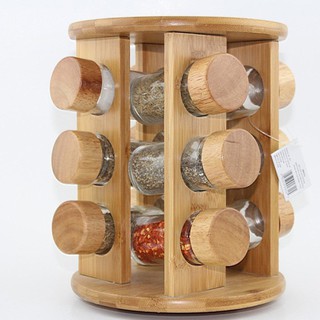Balay Sosyal 12 PCS Spice Jar and Rotating Bamboo Wooden Spice Rack (2)