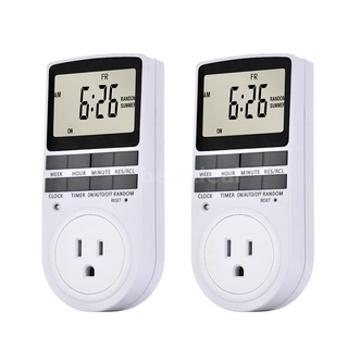 Pack of 2 Digital Plug-in Timer Socket LCD Display 10 Programmable Switching Programs 24 Hours & 7 Days Energy Saving Timer Socket for Electrical Appliances AC120V US Plug
