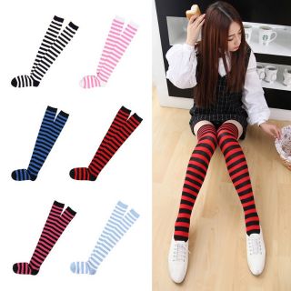 Girl Over Knee Socks Thigh High Stripe Stocking