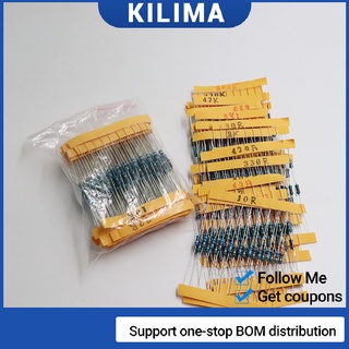 100Pcs Metal Film Resistor 1/4W 1% 1R 10R 1K 2K 10K 4.7K Ohm