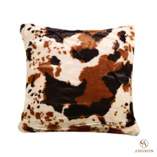 Angbon Printed Cotton Cushion Cover Short Plush Animal Pattern With Zipper