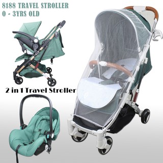 BBA 8188 2 in 1 Baby Travel System Stroller Baby Car Seat Foldable Pram with Free Mosquito Net
