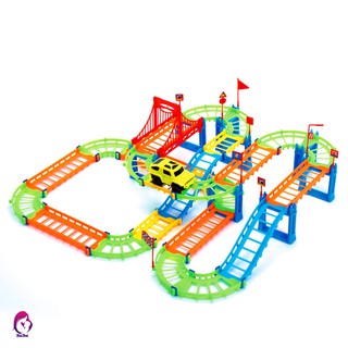 ♦♦ 74PCS 3D Two-layer Spiral Track Roller Coaster Toy Electric Rail Car for Child Kids Gift